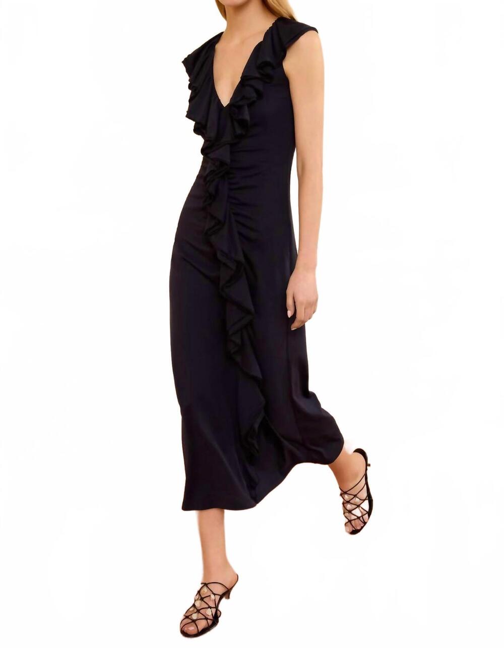 NEW ULLA JOHNSON chiara ruffle midi dress in midnight